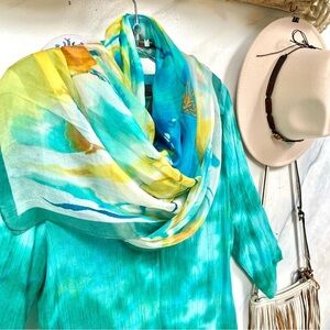 Aqua dream SILK SCARF/body wrap w abstract floral and resort vacay beach Vibe